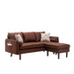 Ranon 70 Inch Sectional Chaise Sofa, Pillows, USB Ports, Side Pockets Brown By Casagear Home