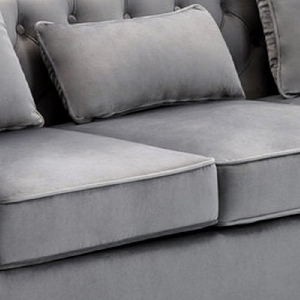 Joni 86 Inch Sofa Chesterfield Design Deep Button Tufting Gray Velvet BM293953