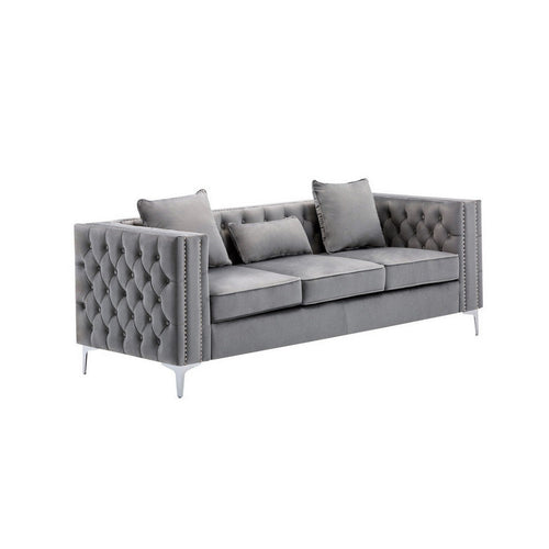 Joni 86 Inch Sofa, Chesterfield Design, Deep Button Tufting, Gray Velvet