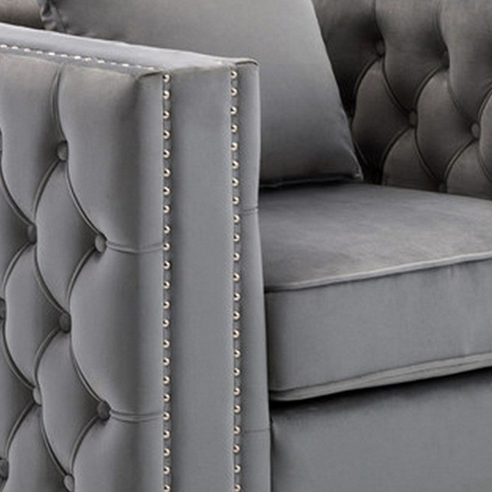 Joni 40 Inch Armchair Chesterfield Design Button Tufting Gray Velvet BM293955