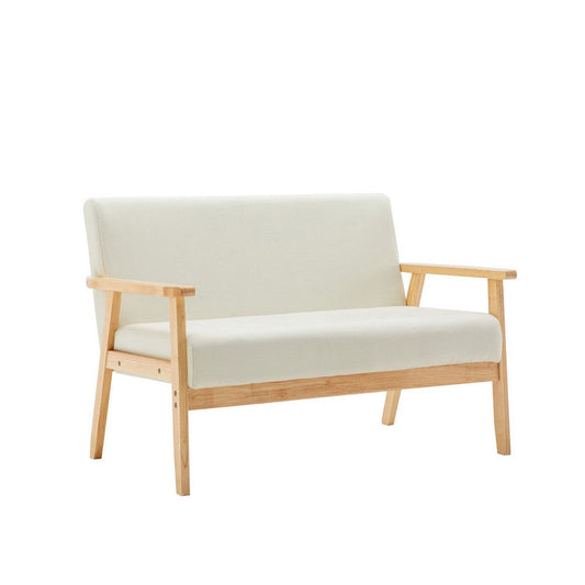 Gala 45 Inch Modern Loveseat Bench, Ivory Fabric, Natural Brown Wood Frame By Casagear Home