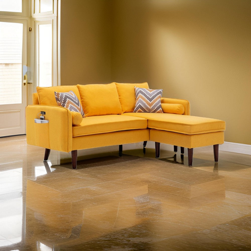 Ranon Sectional Sofa | 70" | Chaise | USB Ports | Yellow