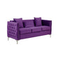 Zion 73 Inch Modern Sofa, Button Tufted Purple Velvet with Nailhead Trim By Casagear Home