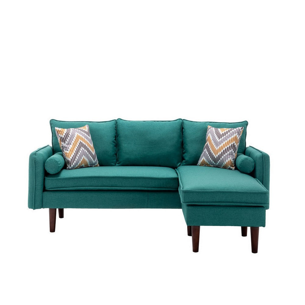 Ranon 70 Inch Sectional Chaise Sofa Pillows USB Ports Side Pockets Teal By Casagear Home BM293971