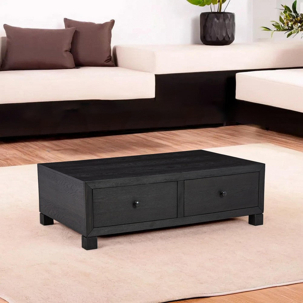 55 Inch Rectangular Coffee Table 4 Large Drawers Wire Brushed Black Finish By Casagear Home BM293988