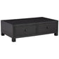 55 Inch Rectangular Coffee Table, 4 Large Drawers Wire Brushed Black Finish By Casagear Home