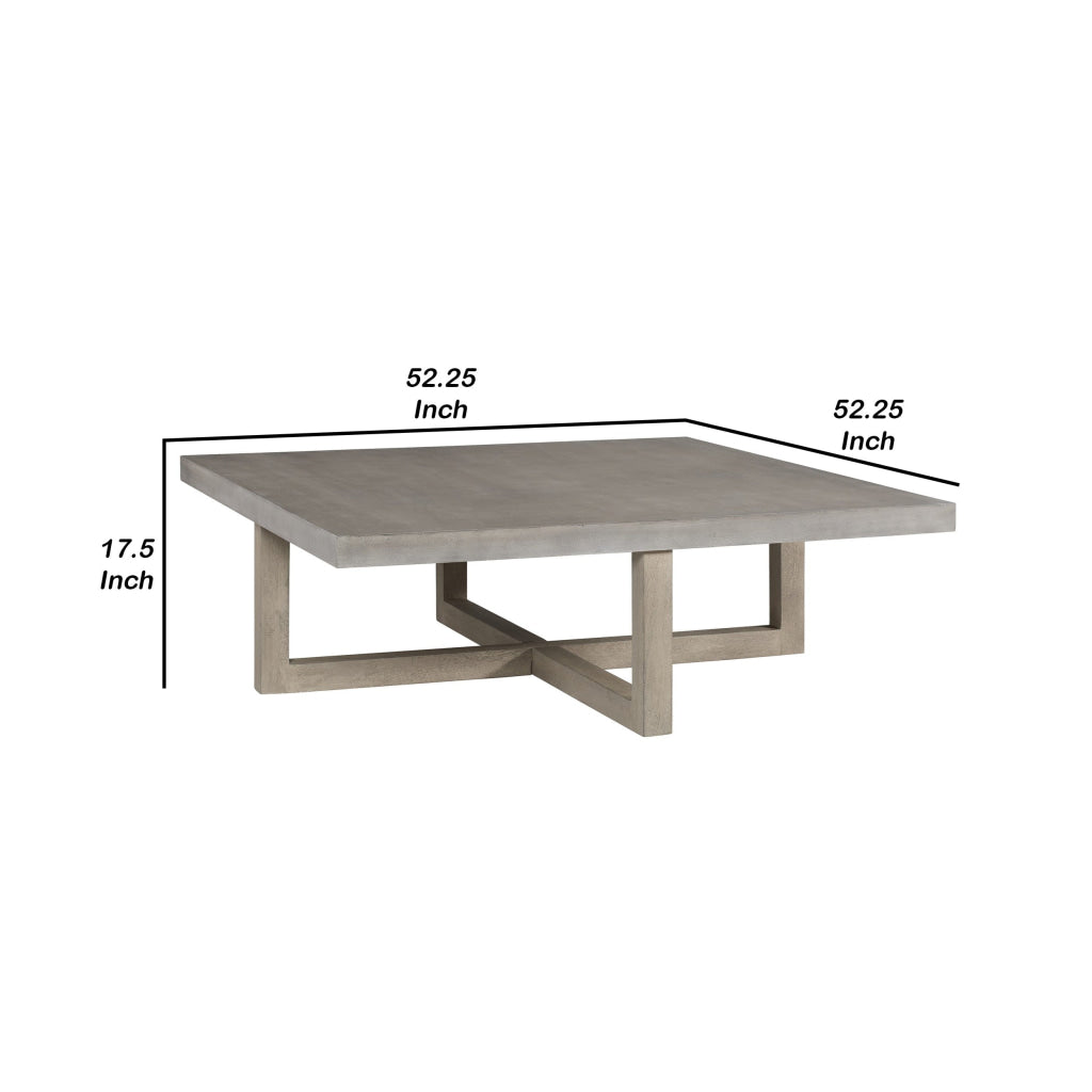 Lizi 52 Inch Square Coffee Table Hand Done Faux Concrete Finish Wood By Casagear Home BM294048