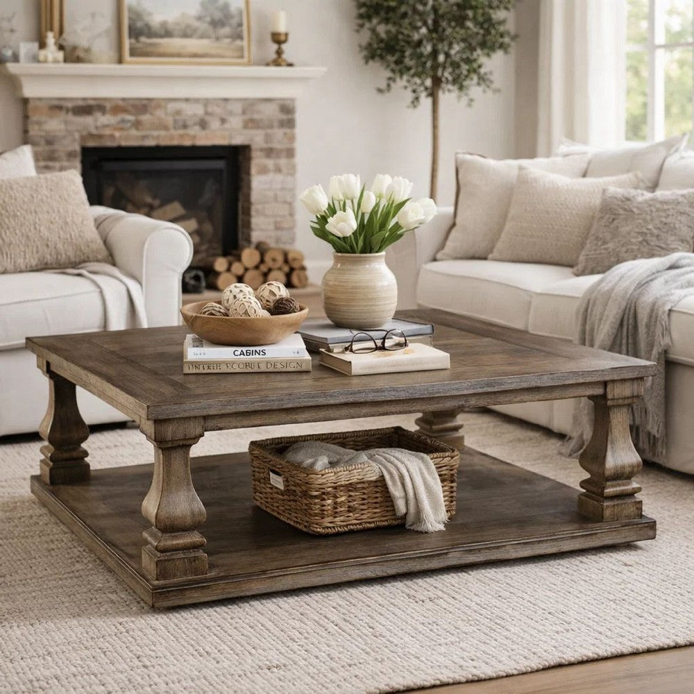 Classic Coffee Table | 54" | Baluster Legs | Weathered Gray