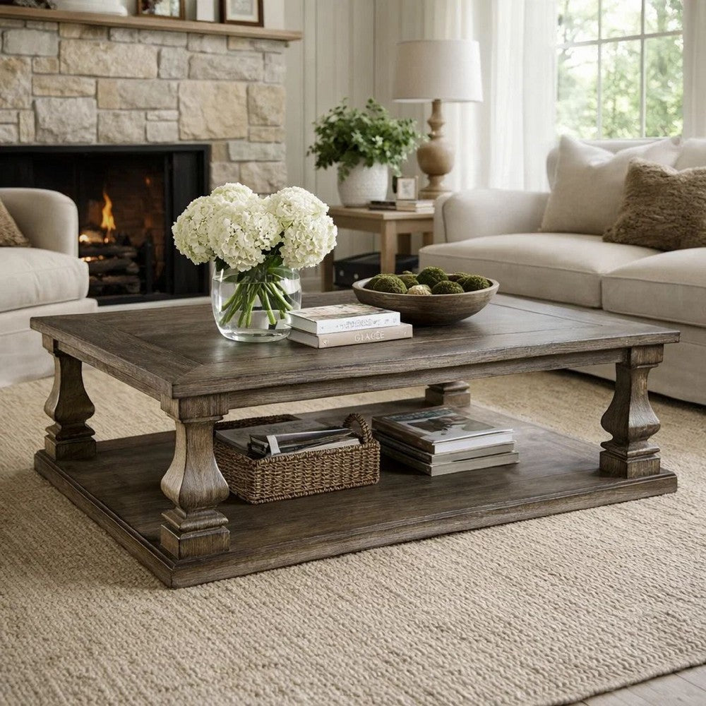 Classic Coffee Table | 54" | Baluster Legs | Weathered Gray