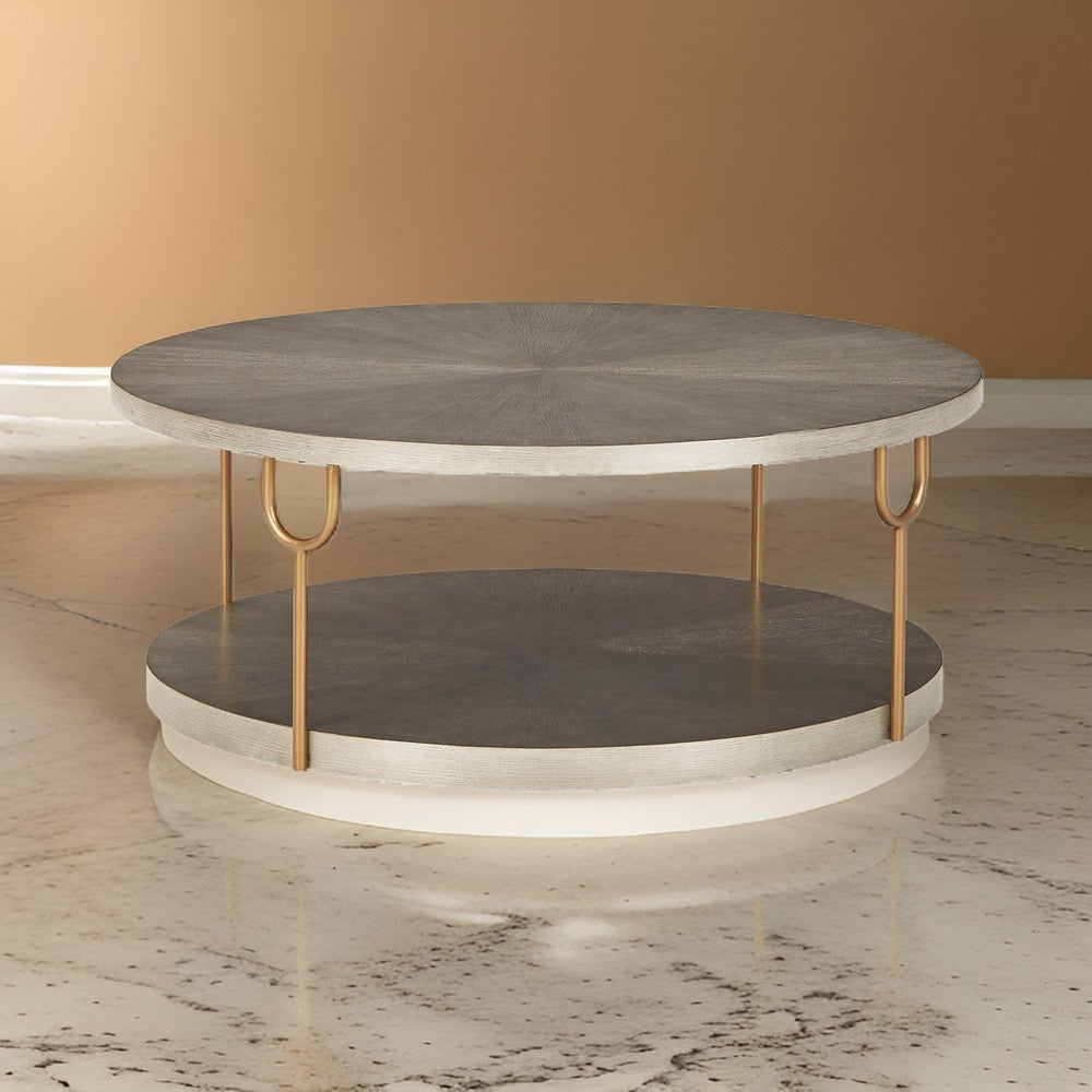 Modern Coffee Table | 42" | Ash Veneer | Wheels | Gold & Gray