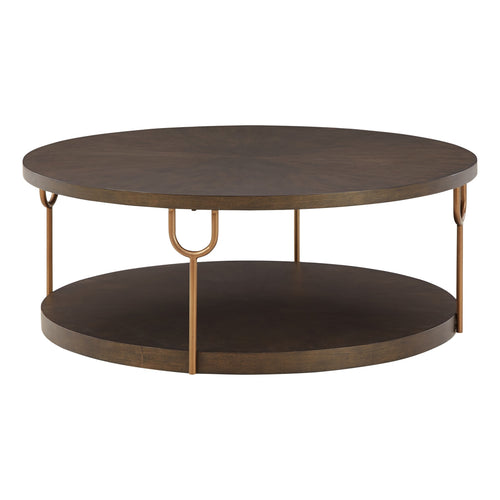 Modern Coffee Table | 42" | Ash Veneer | Wheels | Gold & Brown