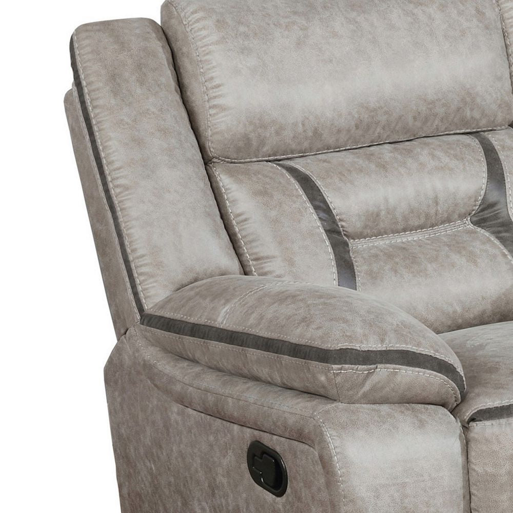 Tye 77 Inch Glider Manual Recliner Loveseat Gel Foam Taupe Faux Leather