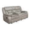 Tye 77 Inch Glider Manual Recliner Loveseat, Gel Foam, Taupe Faux Leather