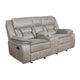 Tye 77 Inch Glider Manual Recliner Loveseat, Gel Foam, Taupe Faux Leather