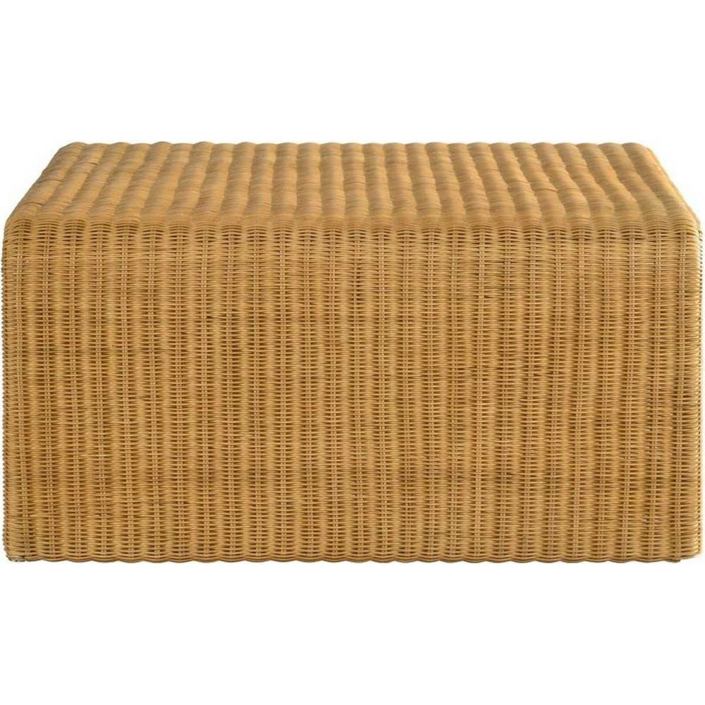 36 Inch Square Rattan Coffee Table Waterfall Edges Natural Textured Brown BM294123
