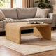 36 Inch Square Rattan Coffee Table, Waterfall Edges, Natural Textured Brown