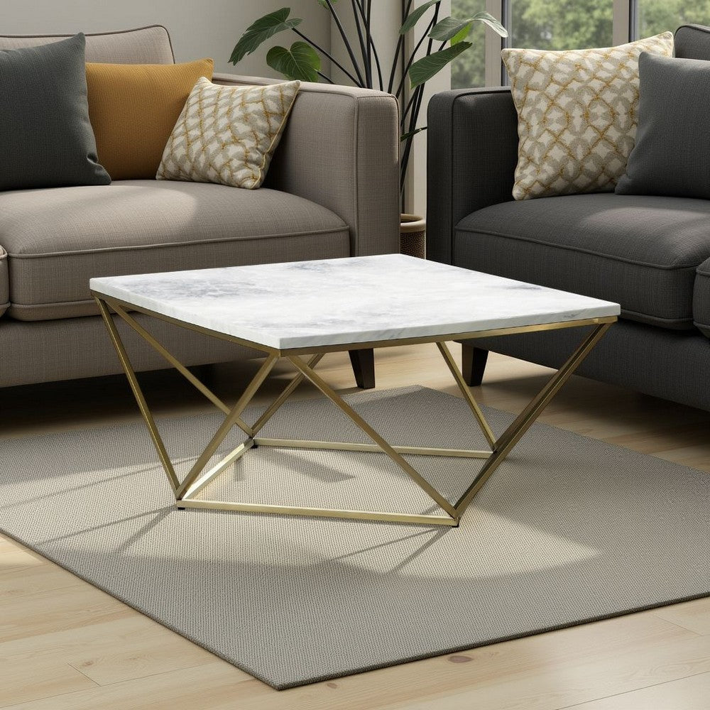 Square Coffee Table | 36" | Faux Marble Top | Gold Base