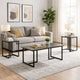 3 Piece Coffee Table Set, Rustic Brown Tabletop, Powder Coated Metal Frame
