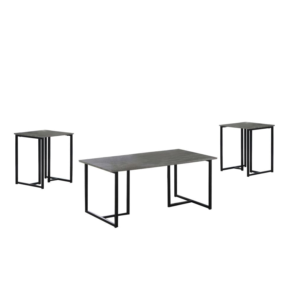 3 Piece Coffee Table Set, Rustic Brown Tabletop, Powder Coated Metal Frame