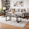 3 Piece Coffee Table Set, Rustic Brown Tabletop, Powder Coated Metal Frame