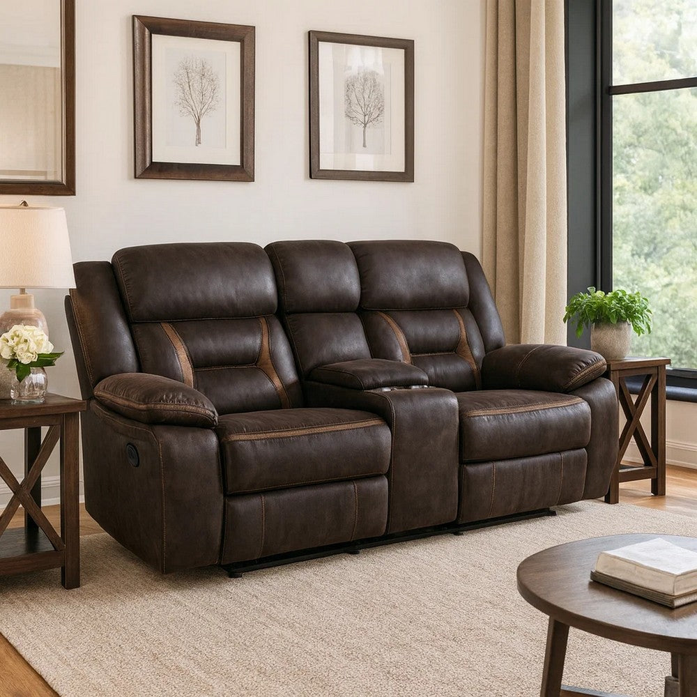 Tye 77 Inch Glider Manual Recliner Loveseat, Cool Dark Brown Faux Leather