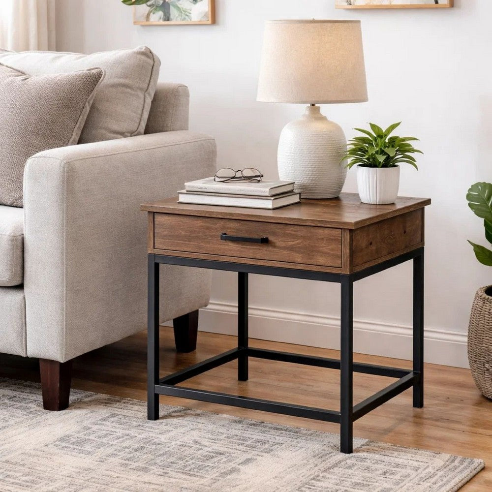 Side Table | 24" | Drawer | Rustic Brown Finish