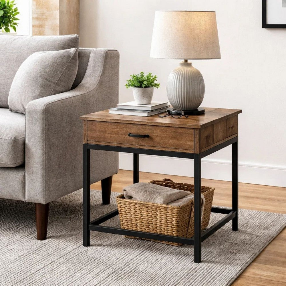 Side Table | 24" | Drawer | Rustic Brown Finish