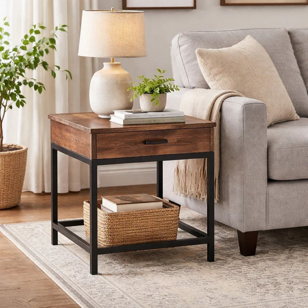 Side Table | 24" | Drawer | Rustic Brown Finish