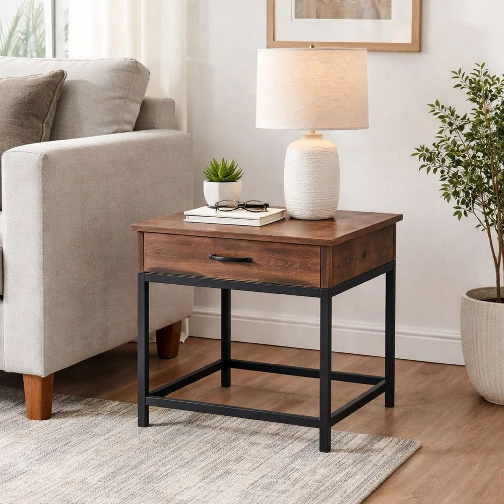Side Table | 24" | Drawer | Rustic Brown Finish