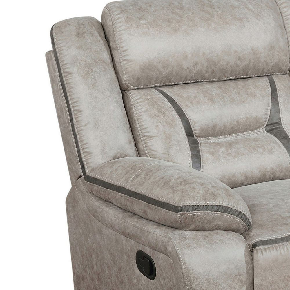 Tye 87 Inch Glider Manual Recliner Sofa Cool Gel Foam Taupe Faux Leather BM294172