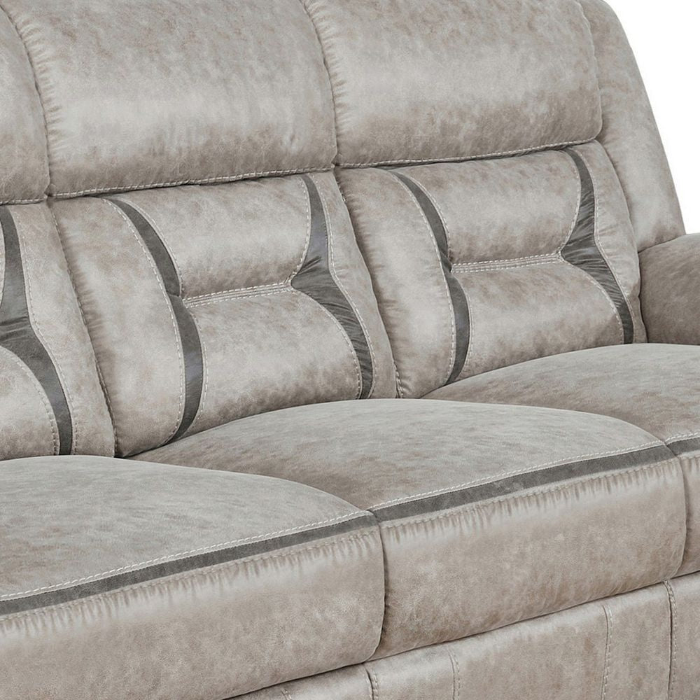 Tye 87 Inch Glider Manual Recliner Sofa Cool Gel Foam Taupe Faux Leather BM294172