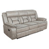 Tye 87 Inch Glider Manual Recliner Sofa, Cool Gel Foam, Taupe Faux Leather