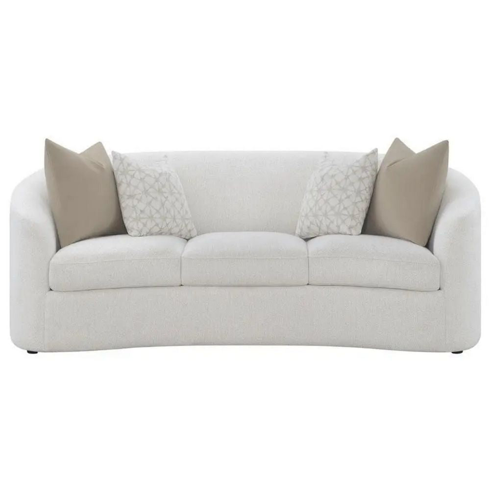 Tia 89 Inch Modern Curved Sofa with 2 Throw Pillows Cream Boucle Fabric By Casagear Home BM294173