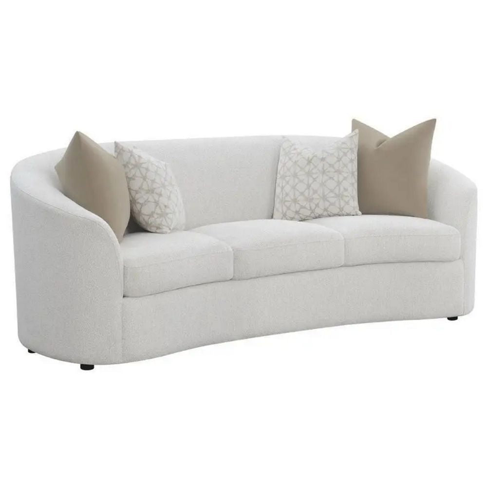 Tia 89 Inch Modern Curved Sofa with 2 Throw Pillows, Cream Boucle Fabric By Casagear Home