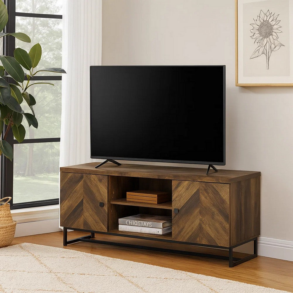 TV Console Cabinet | 60" | Herringbone Doors | Rustic Brown