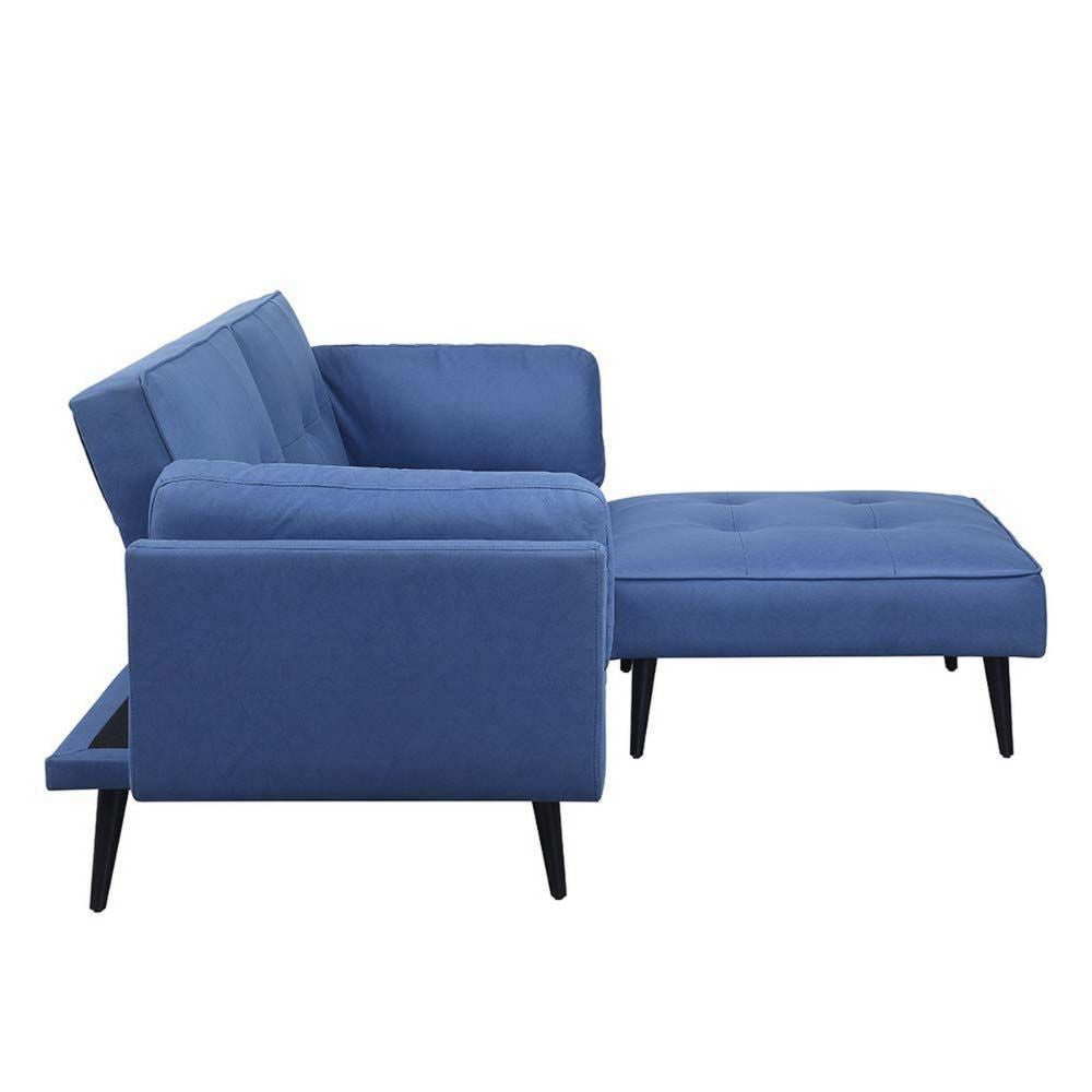 81 Inch Adjustable Sofa and Ottoman Set Blue Fabric Buttonless Tufting BM294194