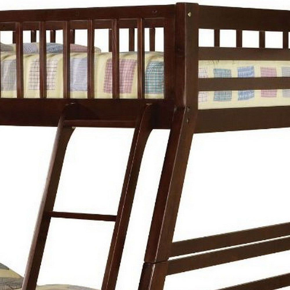 Cleo Twin Over Full Bunk Bed Espresso Brown Pine Wood Slatted Design BM294212