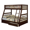 Cleo Twin Over Full Bunk Bed, Espresso Brown Pine Wood, Slatted Design
