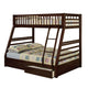 Cleo Twin Over Full Bunk Bed, Espresso Brown Pine Wood, Slatted Design