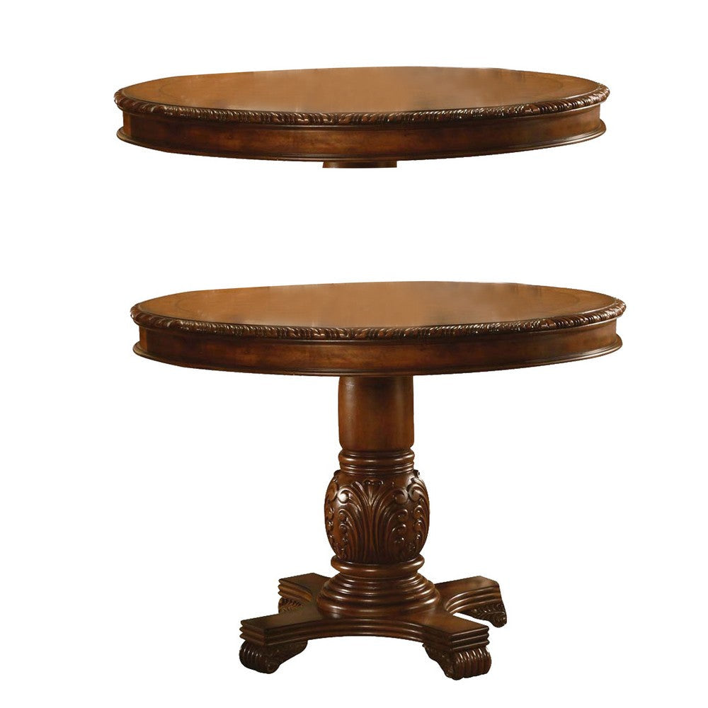 Loki 48 Inch Round Counter Table Cherry Brown Wood Molded Trim Design BM294213