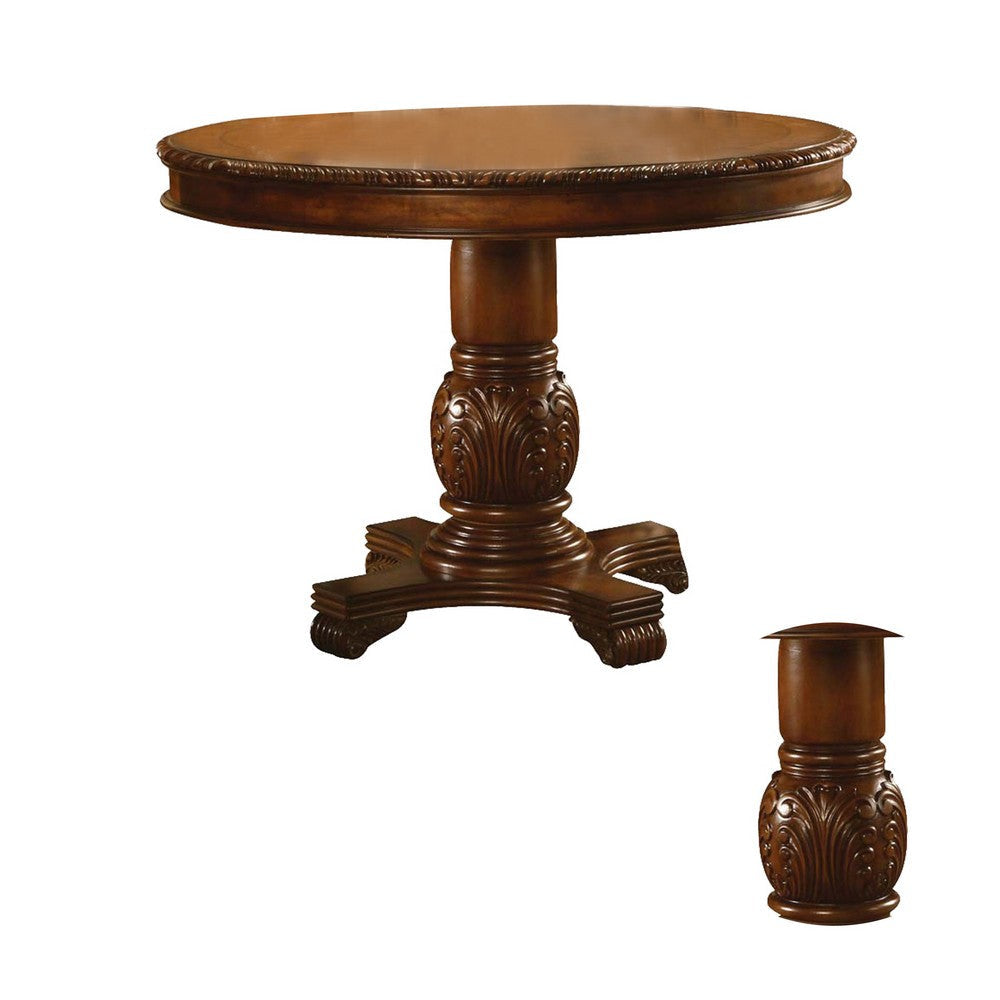 Loki 48 Inch Round Counter Table Cherry Brown Wood Molded Trim Design BM294213