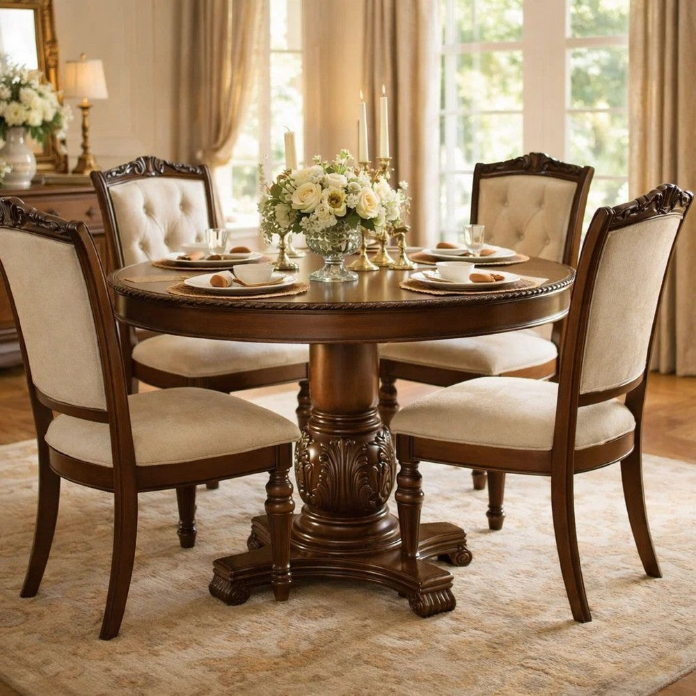 Loki 48 Inch Round Counter Table, Cherry Brown Wood, Molded Trim Design