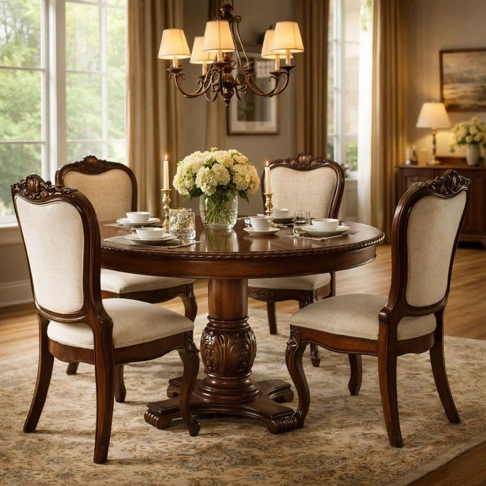 Loki 48 Inch Round Counter Table, Cherry Brown Wood, Molded Trim Design