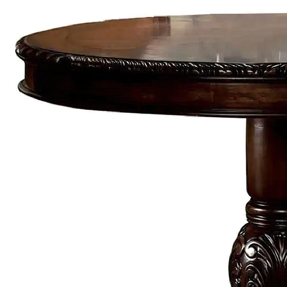 Loki 48 Inch Round Counter Height Table Espresso Brown Carved Wood Frame BM294221