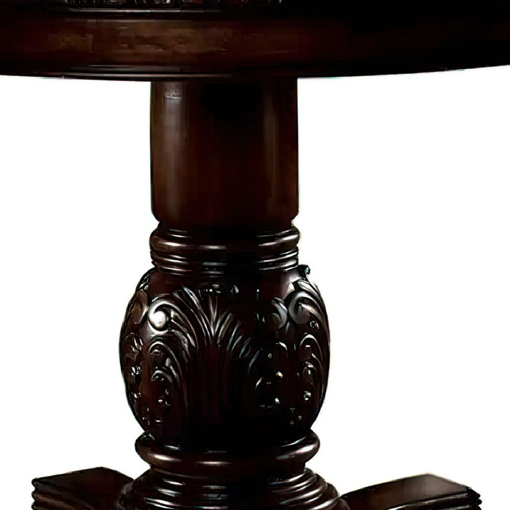 Loki 48 Inch Round Counter Height Table Espresso Brown Carved Wood Frame BM294221