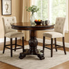 Loki 48 Inch Round Counter Height Table, Espresso Brown Carved Wood Frame
