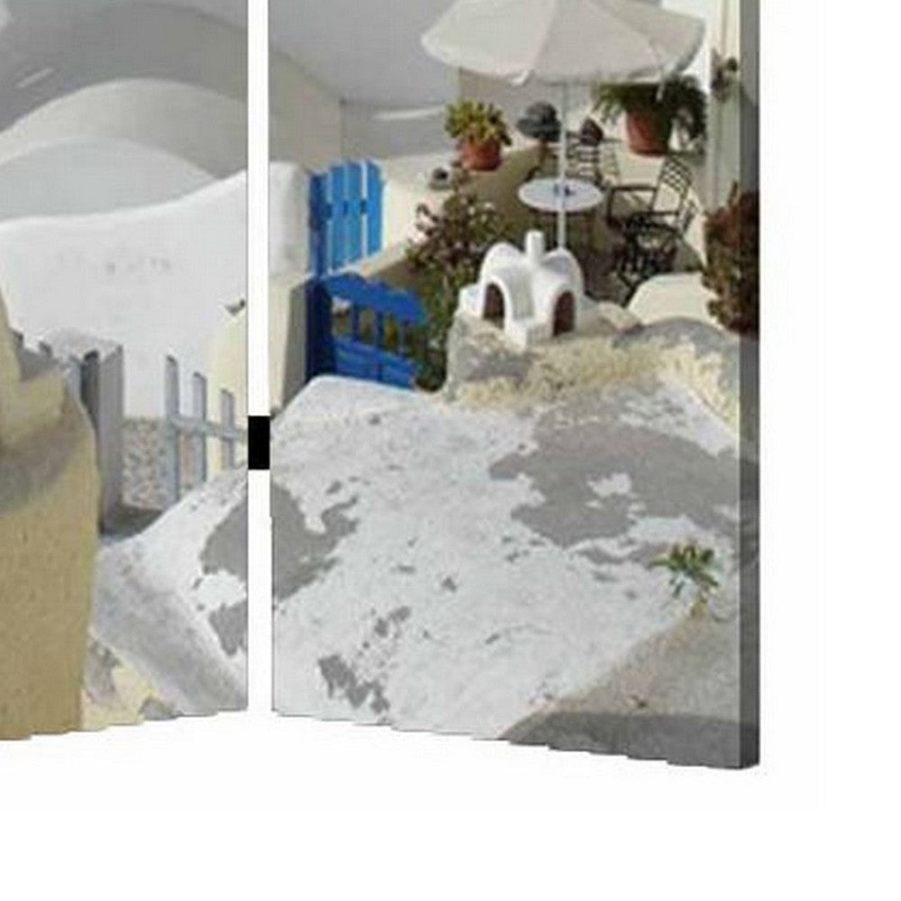 71 Inch Folding Screen Room Divider Two Sided Grecian Skyline Design BM294231