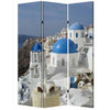 71 Inch Folding Screen Room Divider, Two Sided Grecian Skyline Design