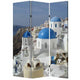 71 Inch Folding Screen Room Divider, Two Sided Grecian Skyline Design
