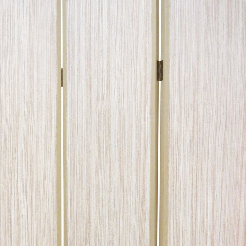 71 Inch Folding Screen Room Divider 3 Textured Panels Gray Leather Trim BM294232